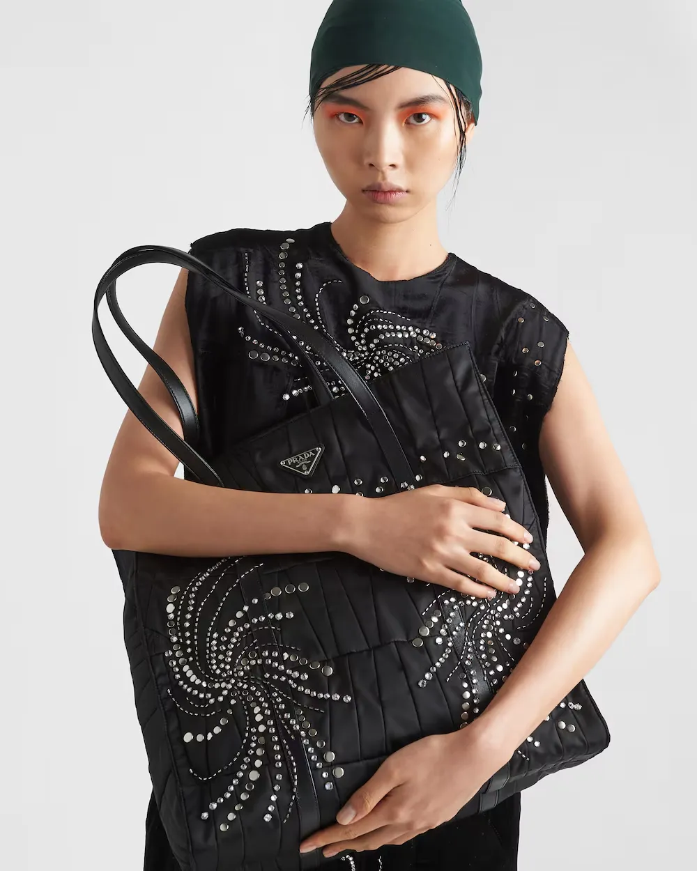 Large Re-Nylon Patchwork Tote Bag With Embroidery