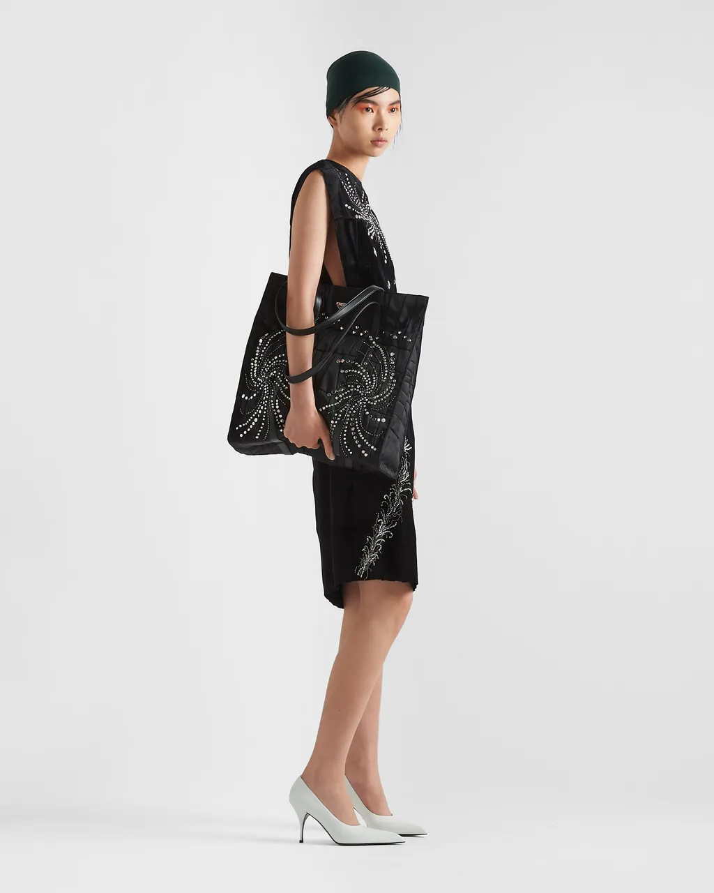 Large Re-Nylon Patchwork Tote Bag With Embroidery