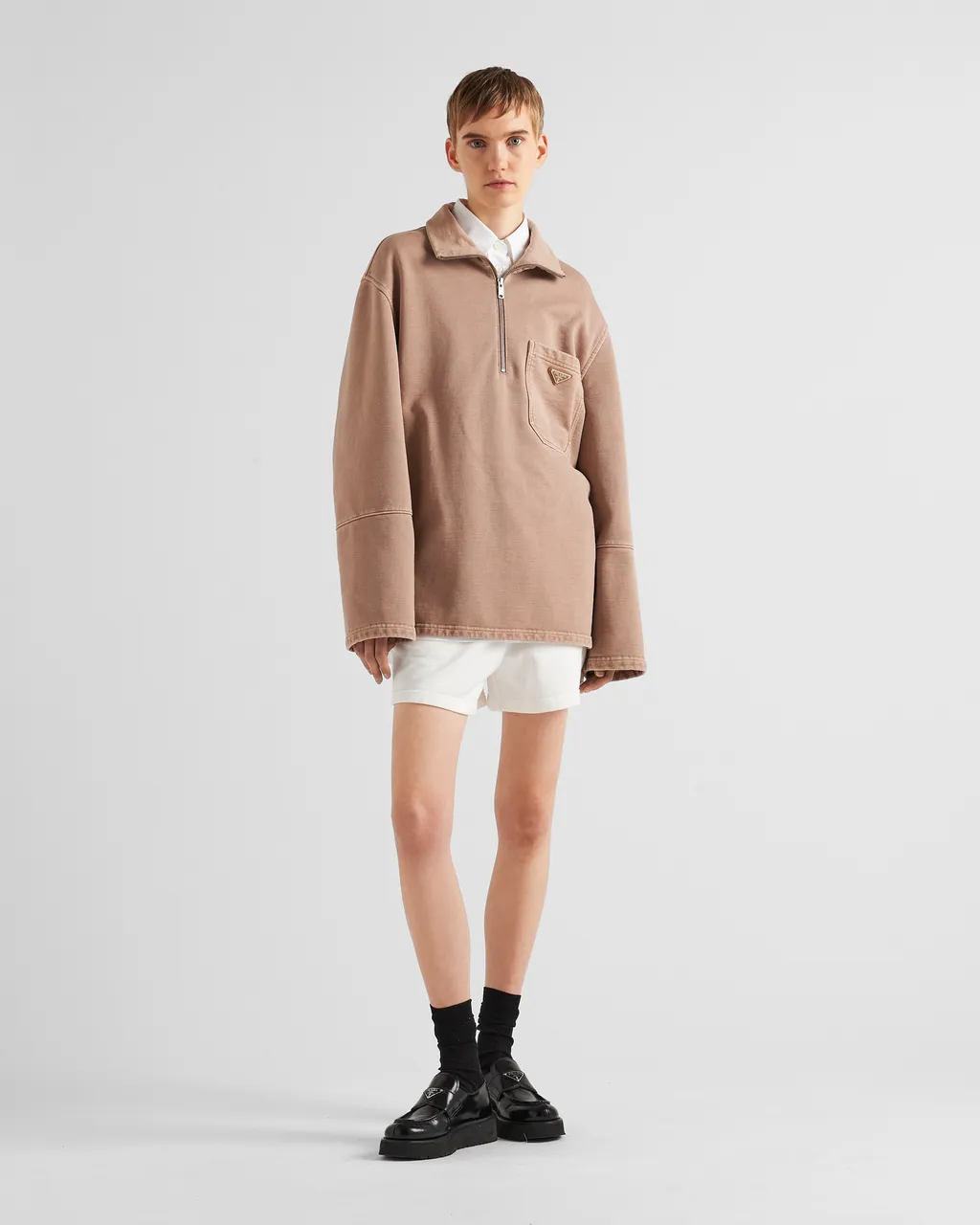 Turtleneck Cotton Fleece Blouson Jacket