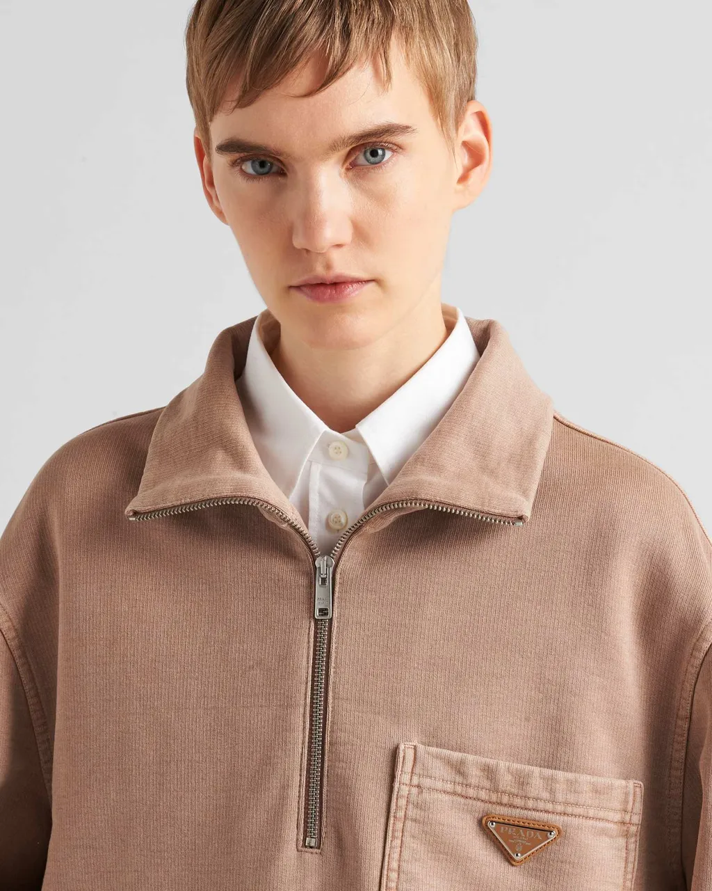 Turtleneck Cotton Fleece Blouson Jacket