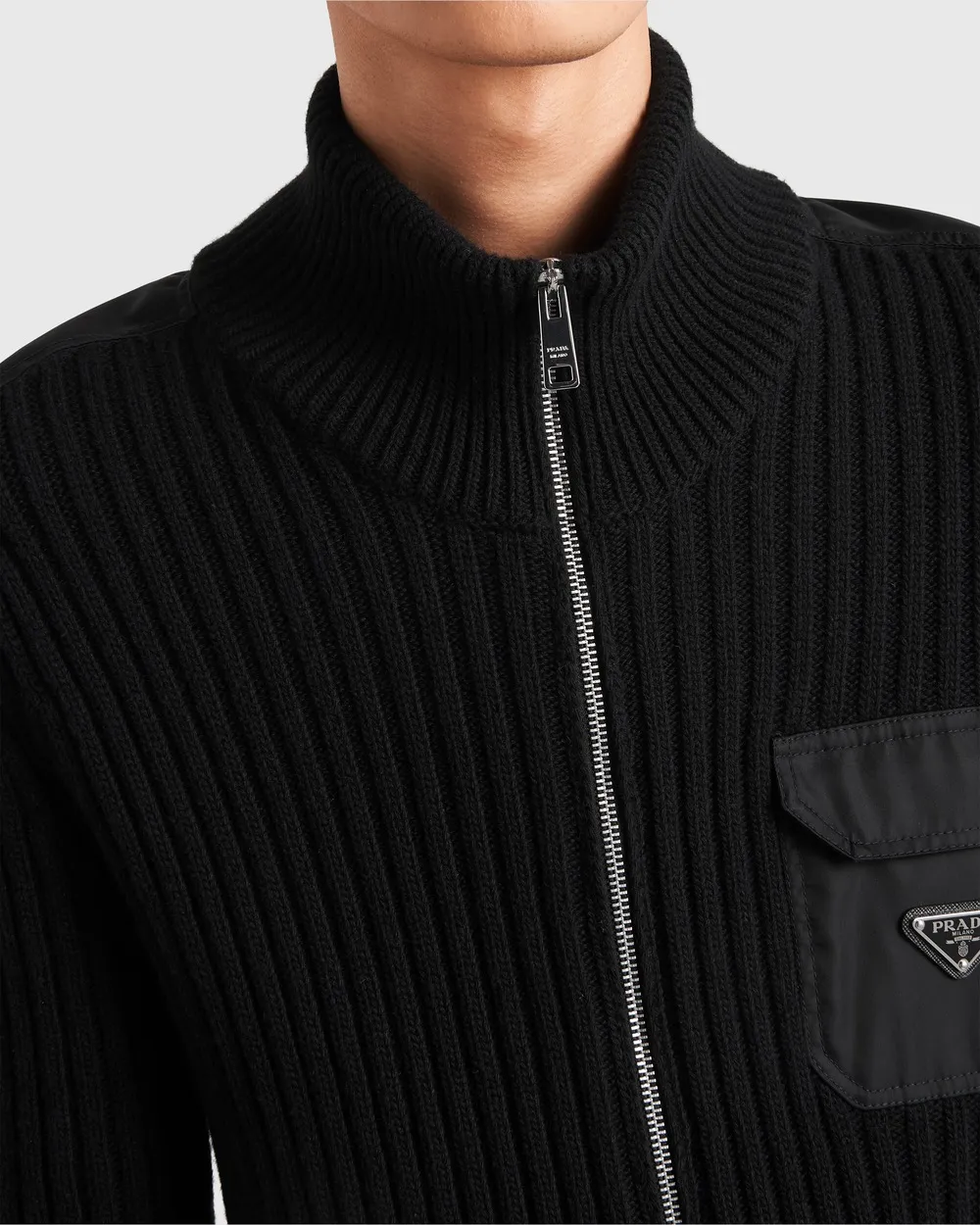 Wool And Cashmere Cardigan With Re-Nylon Details