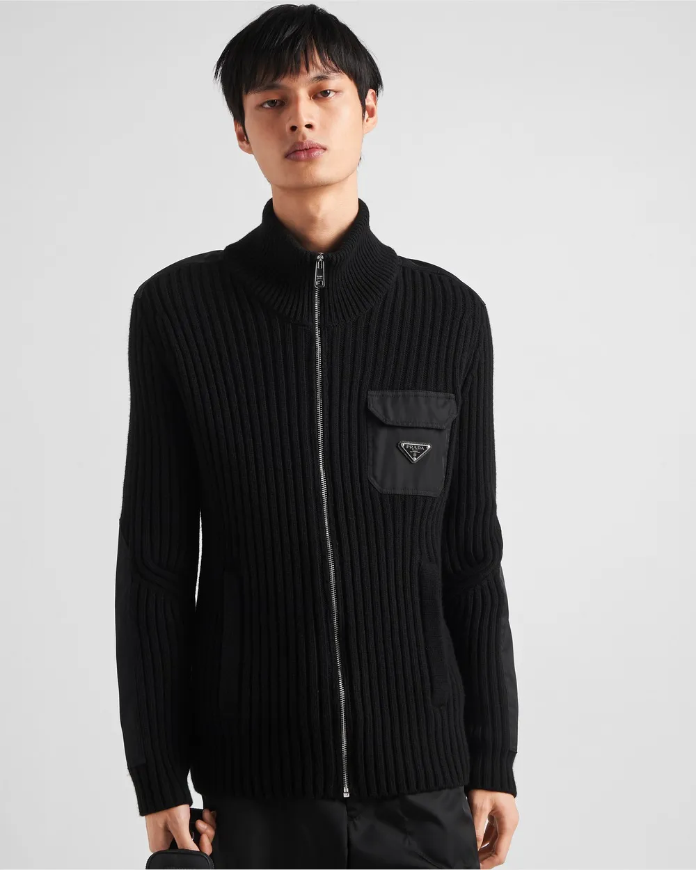 Wool And Cashmere Cardigan With Re-Nylon Details