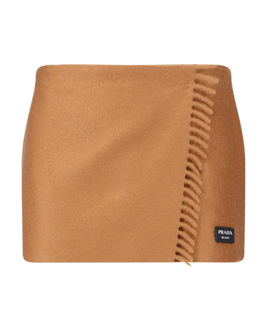 Logo-Patch Fringed Mini Skirt