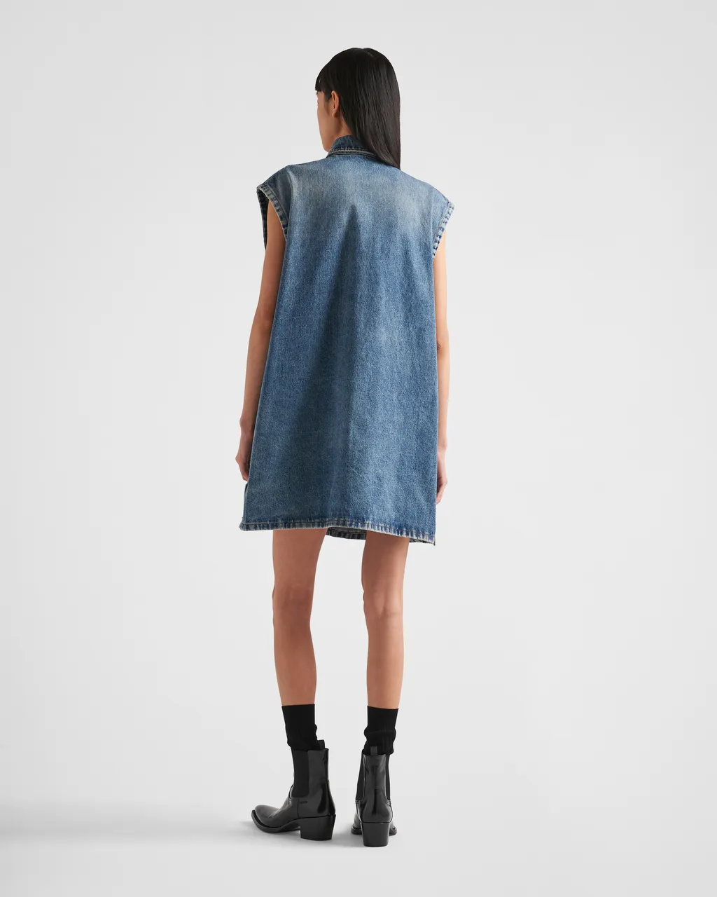 Logo Plaque Sleeveless Denim Shirt