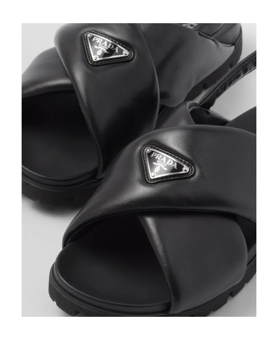 Padded Nappa Leather Crisscross Sandals