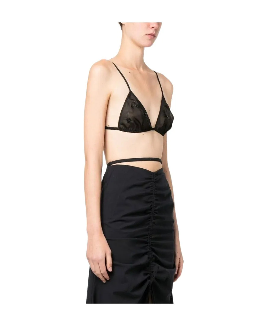 Embroidered-Detail Sheer Silk Bralette