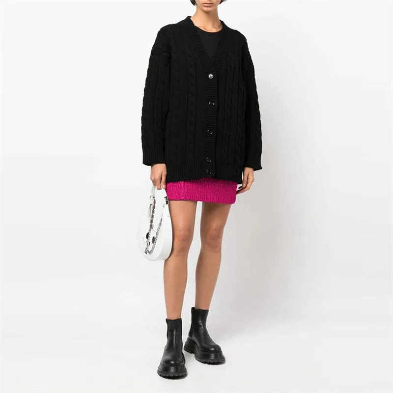 Cable-Knit Button Up Cardigan