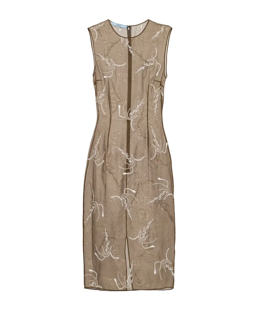 Embroidered Sheer Silk Midi Dress
