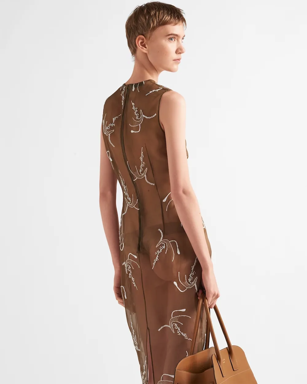 Embroidered Sheer Silk Midi Dress