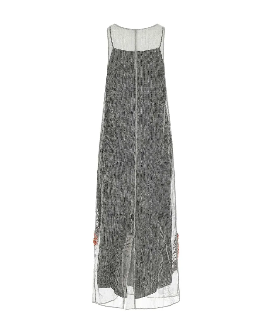 Logo Plaque Mesh Maxi Dress