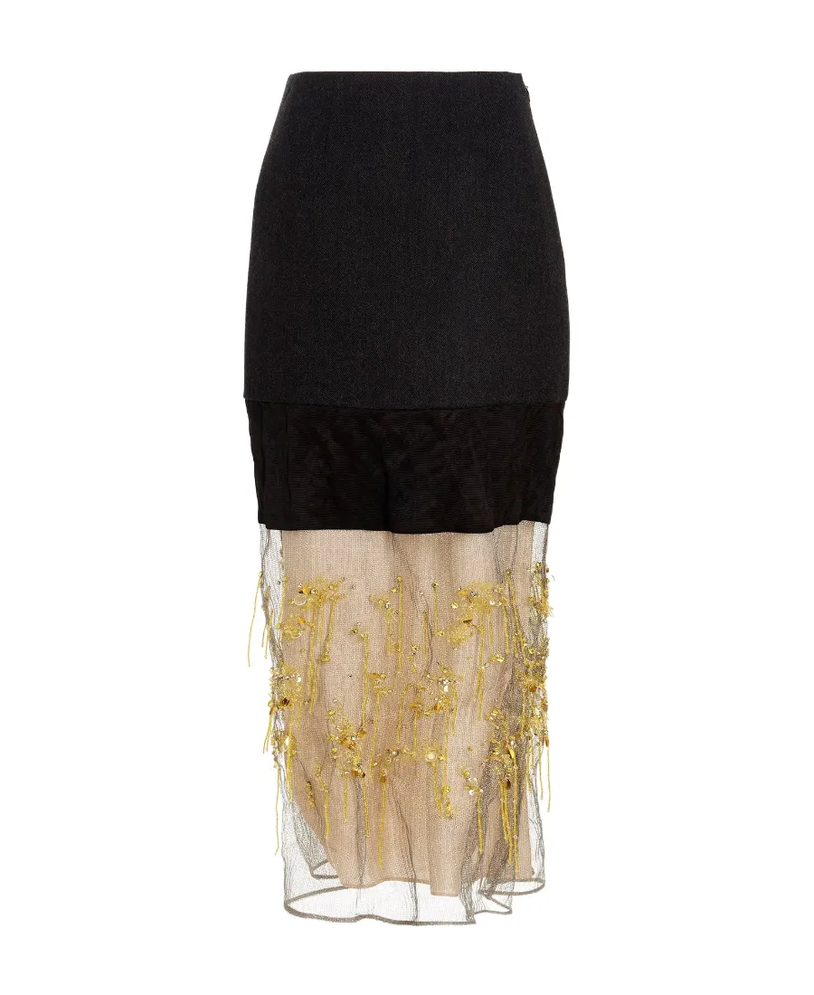 Beaded Embroidered Logo Skirt