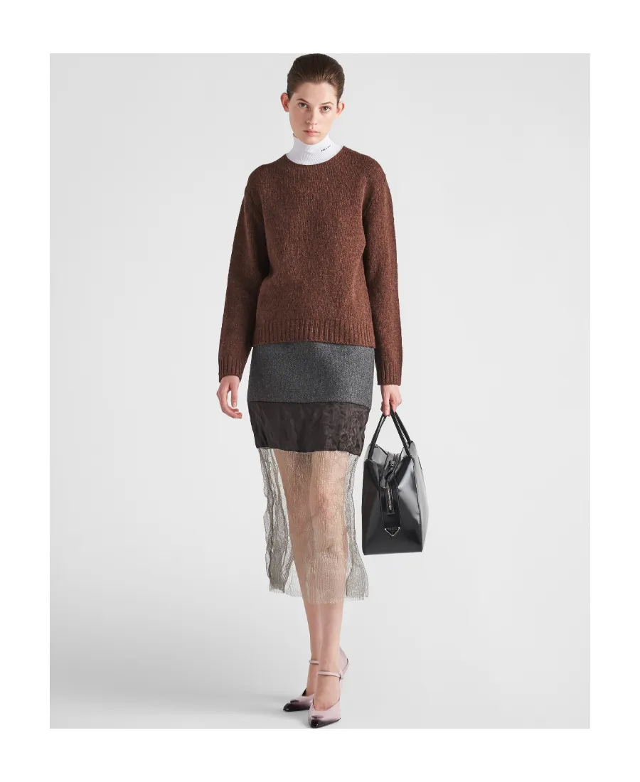Cloth And Mesh Midi-Skirt