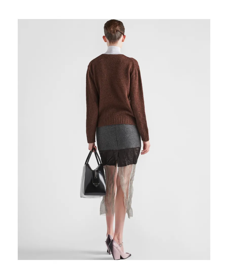 Cloth And Mesh Midi-Skirt