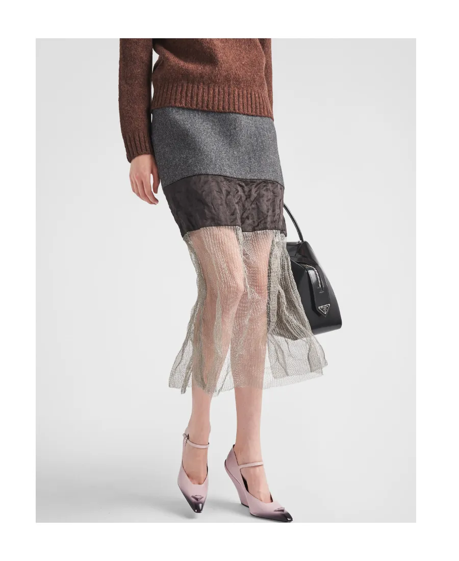 Cloth And Mesh Midi-Skirt