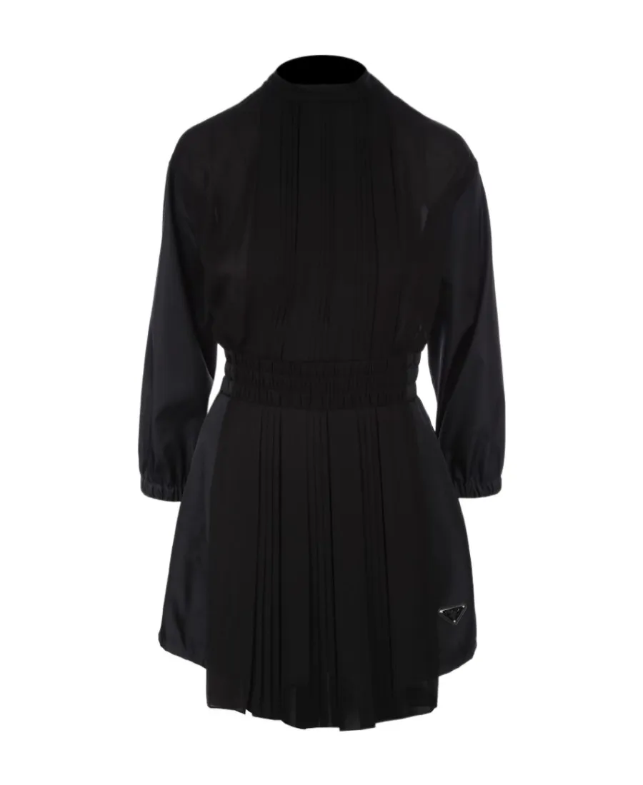 Logo Plaque Long Sleeved Pleated Playsuit