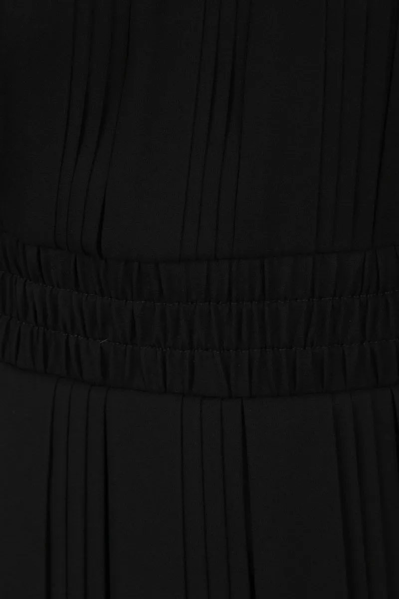 Logo Plaque Long Sleeved Pleated Playsuit