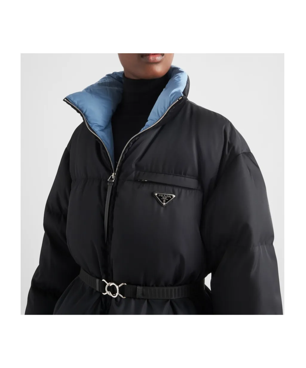 Triangle Logo Belted Puffer Jacket