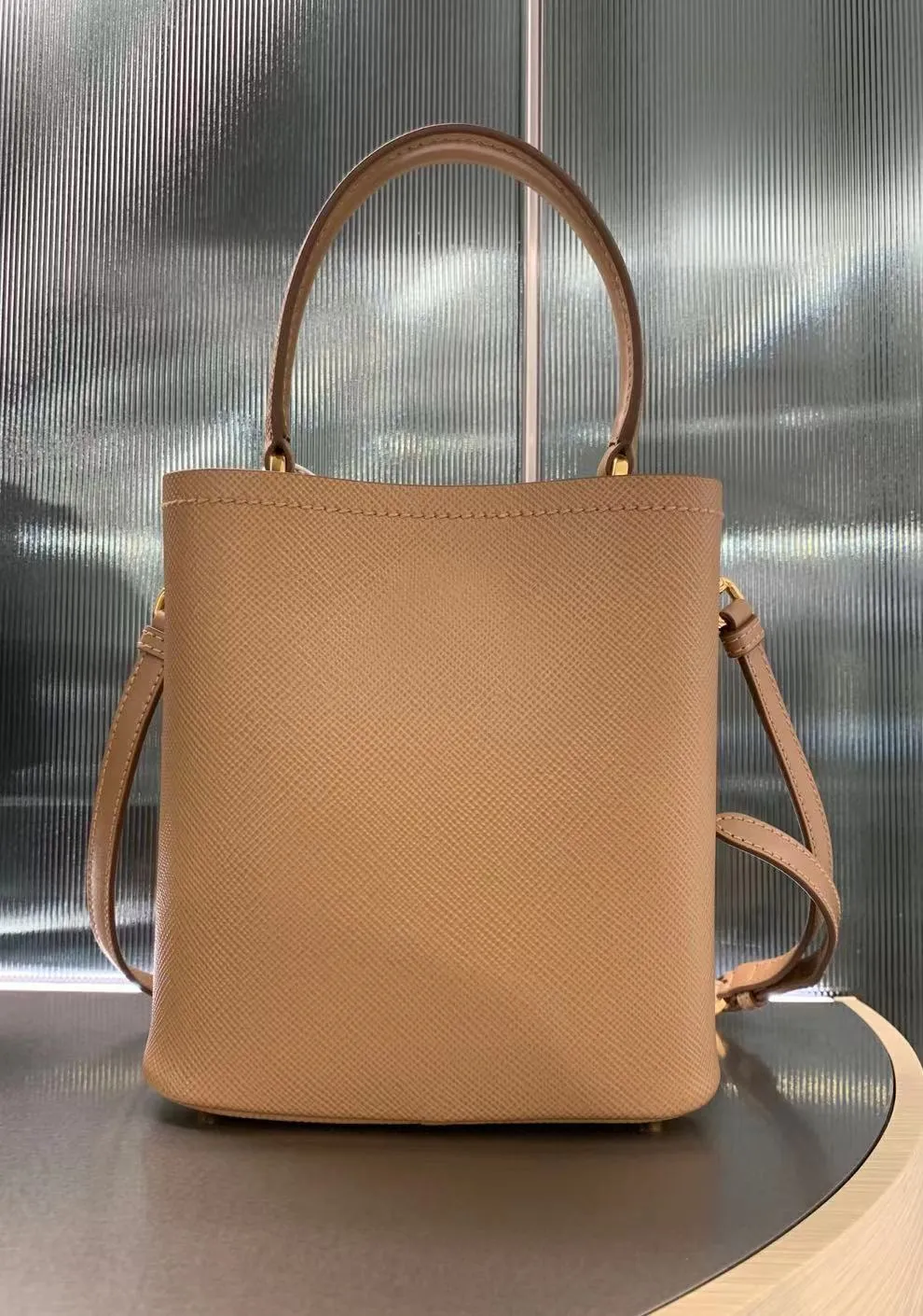 Small Saffiano Leather Prada Panier Bag
