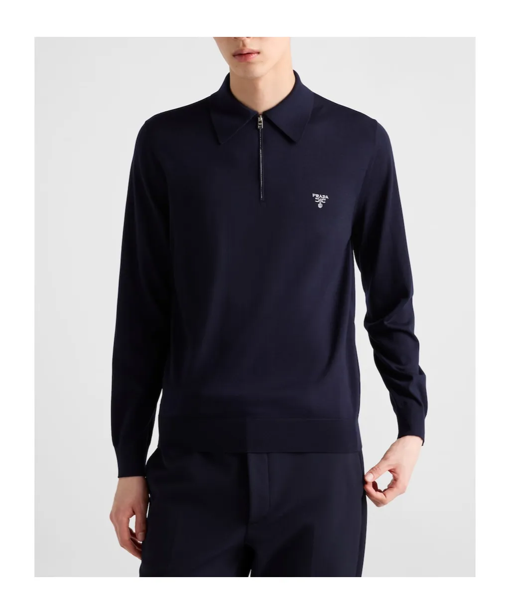 Long-Sleeved Knitted Polo Shirt