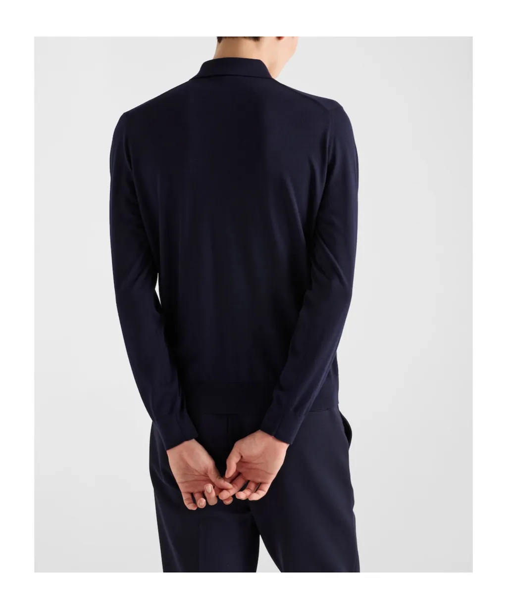 Long-Sleeved Knitted Polo Shirt