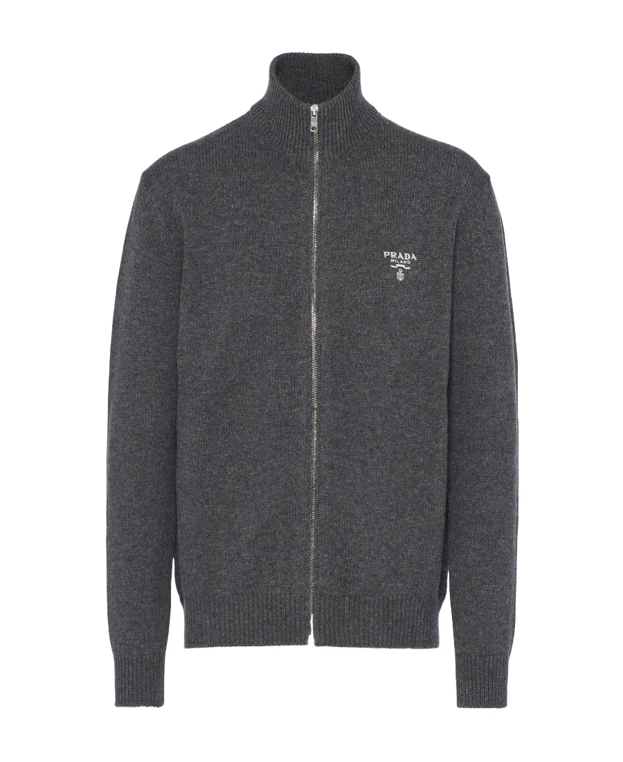 Logo Embroidered Full-Zipped Knit Cardigan