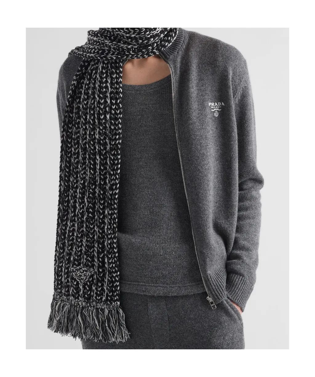 Logo Embroidered Full-Zipped Knit Cardigan