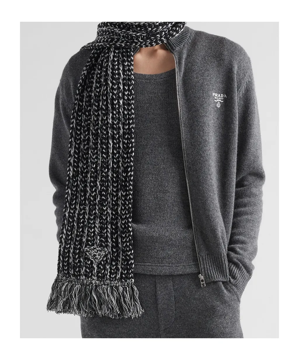 Logo Embroidered Full-Zipped Knit Cardigan