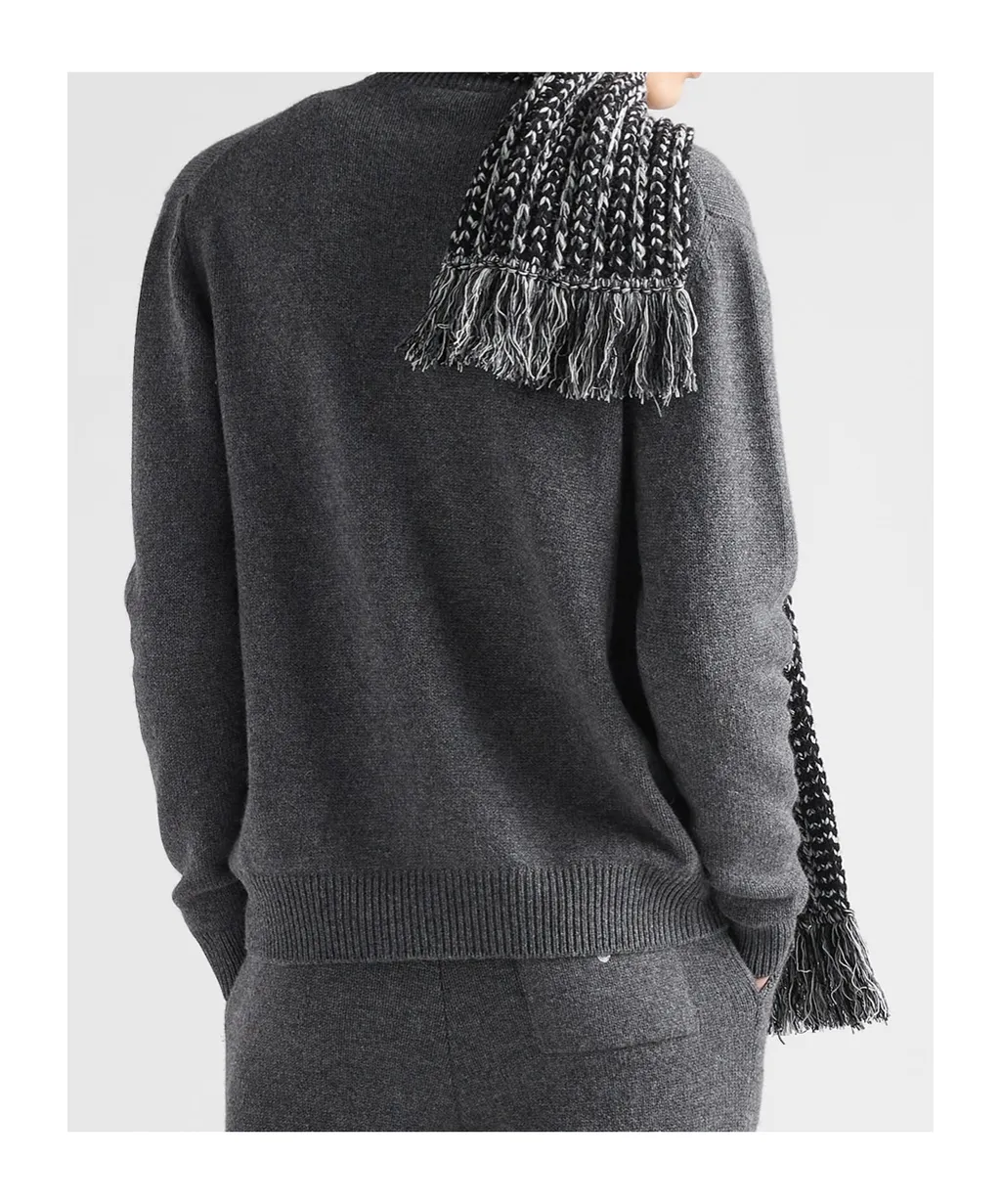 Logo Embroidered Full-Zipped Knit Cardigan