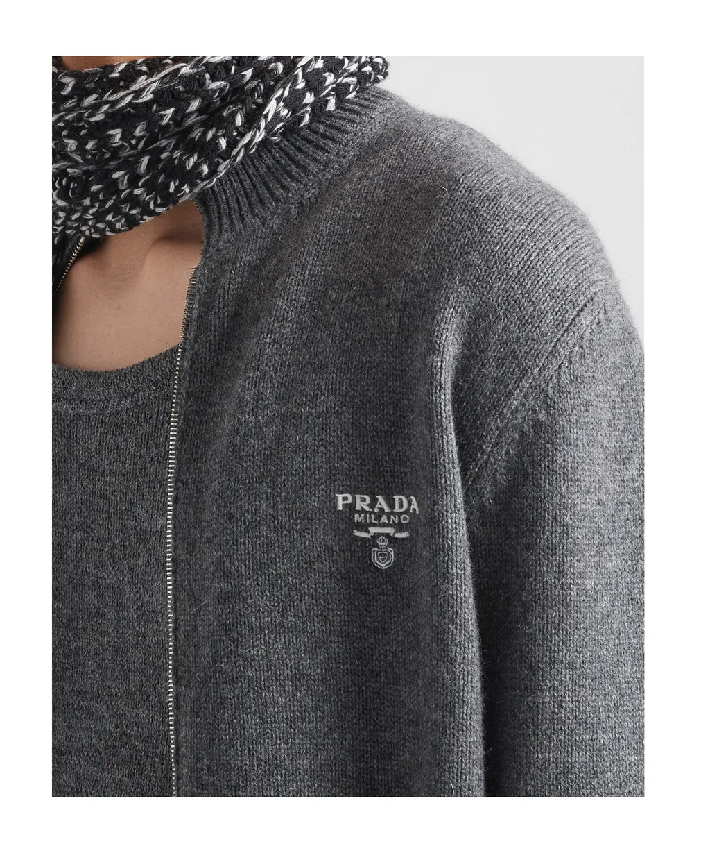 Logo Embroidered Full-Zipped Knit Cardigan