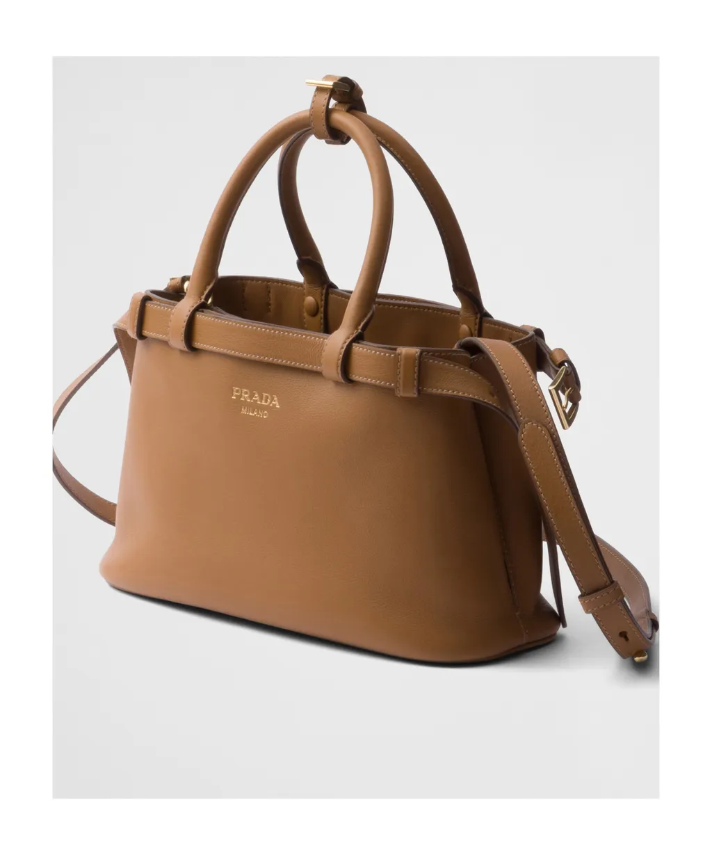 Buckle Small Leather Handbag With Double Belt