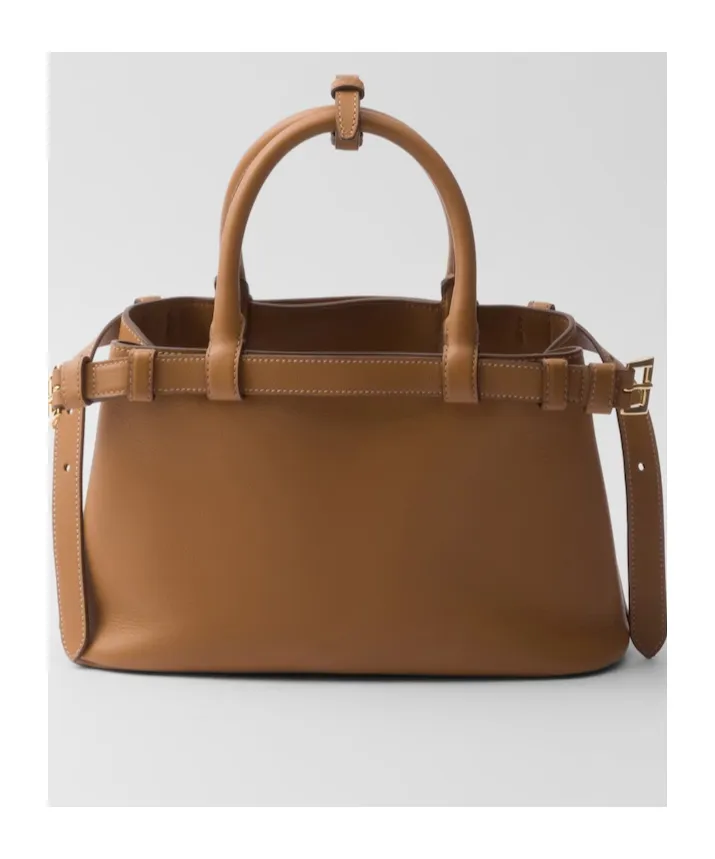 Buckle Small Leather Handbag With Double Belt