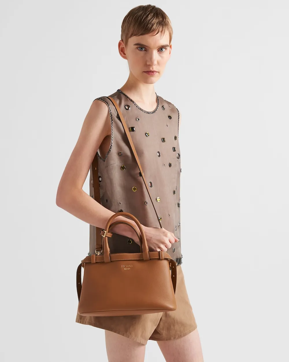 Buckle Small Leather Handbag With Double Belt