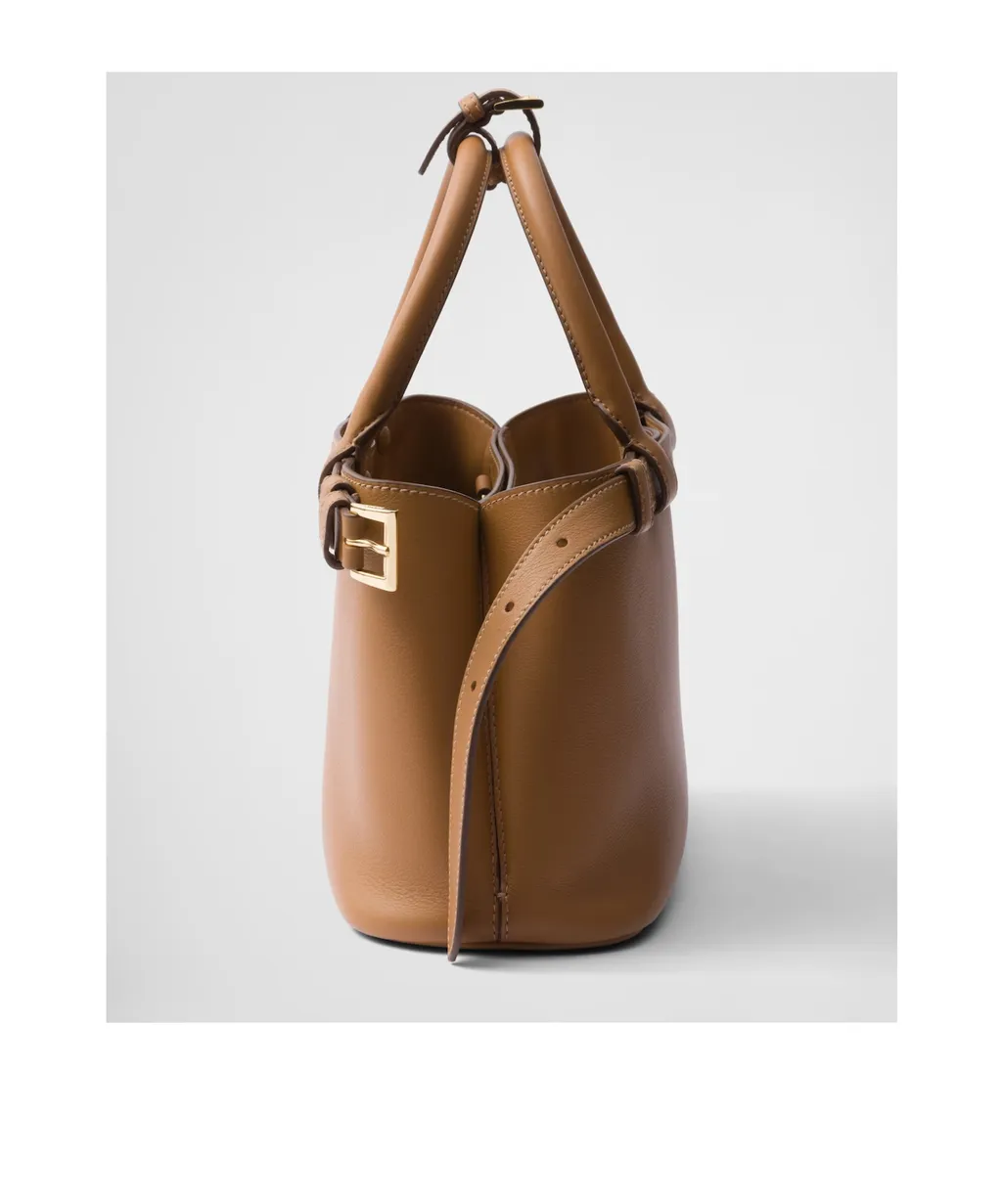 Buckle Small Leather Handbag With Double Belt