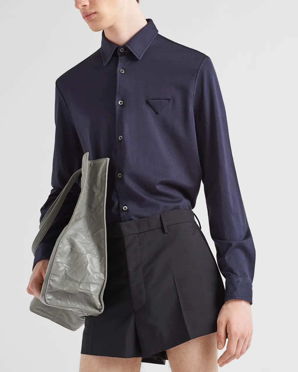 Triangle-Logo Long-Sleeved Buttoned Shirt