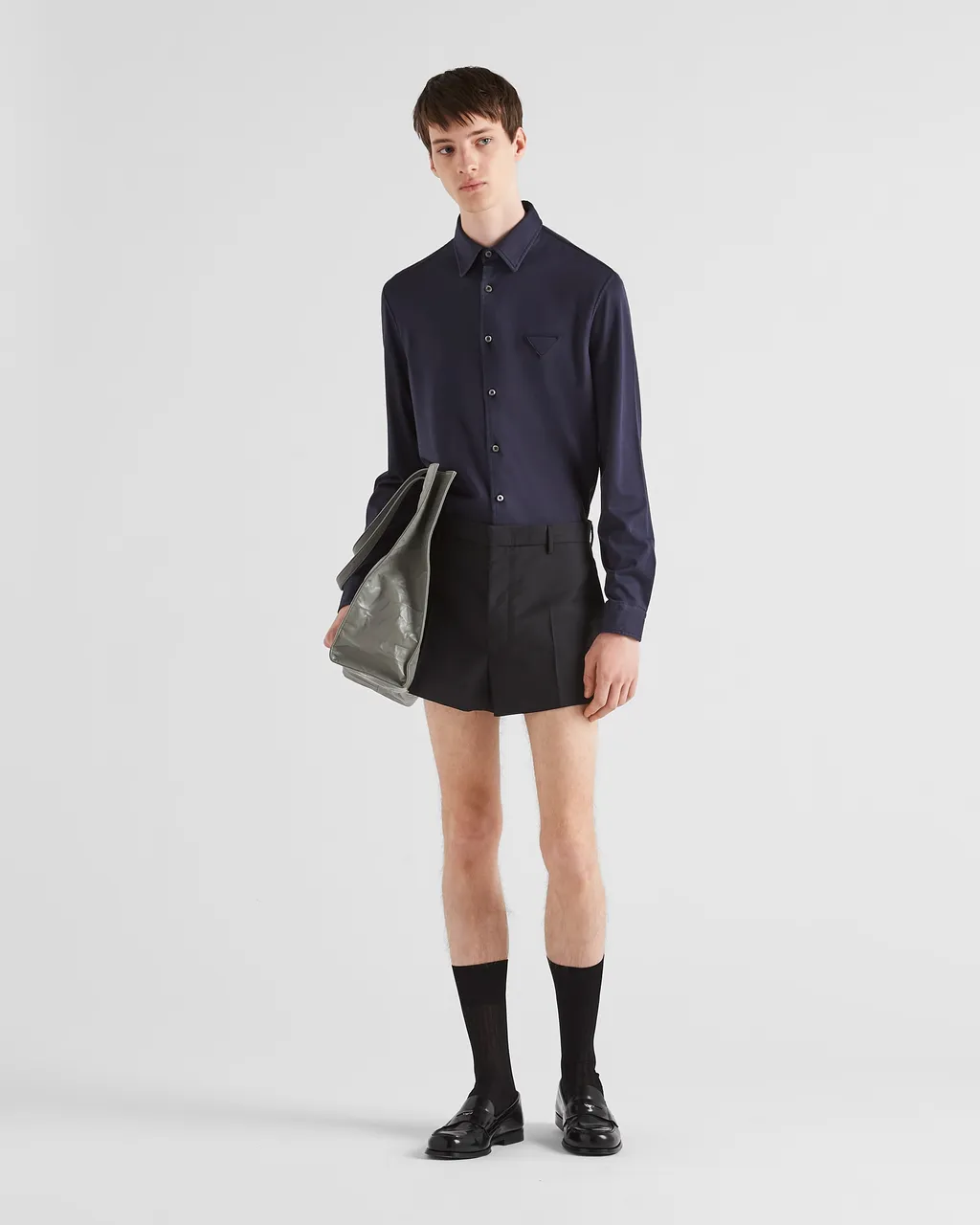 Triangle-Logo Long-Sleeved Buttoned Shirt