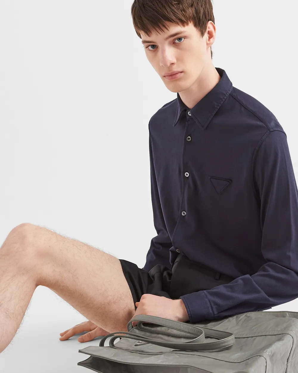 Triangle-Logo Long-Sleeved Buttoned Shirt