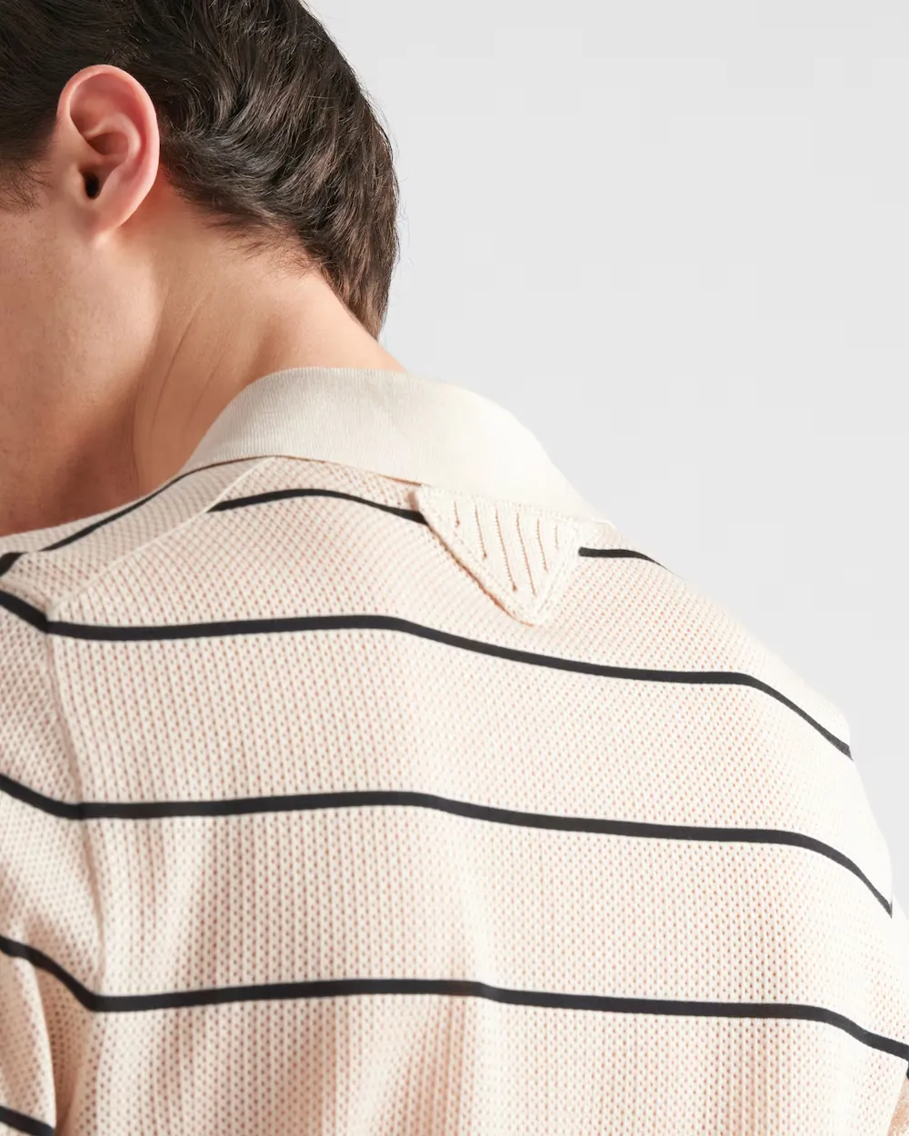 Short-Sleeved Striped Open-Knit Polo Shirt