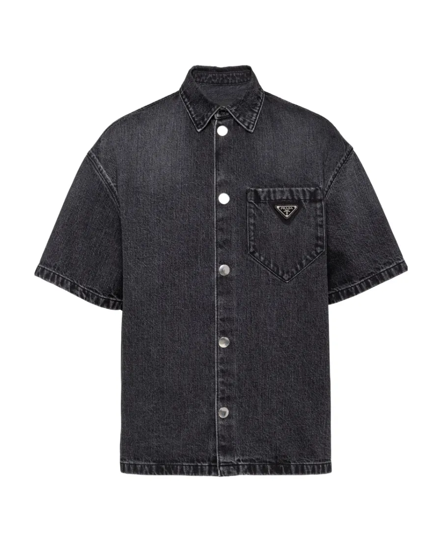 Logo Plaque Short Sleeved Denim Shirt