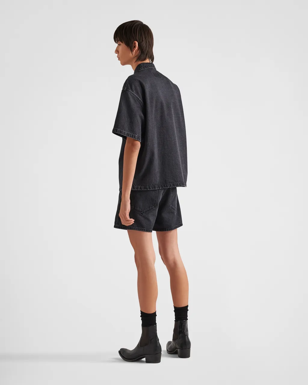Logo Plaque Short Sleeved Denim Shirt