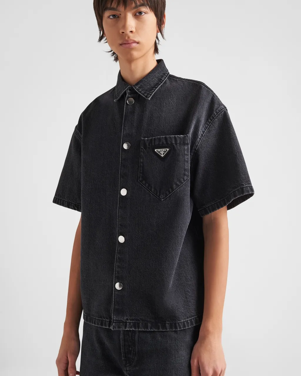 Logo Plaque Short Sleeved Denim Shirt