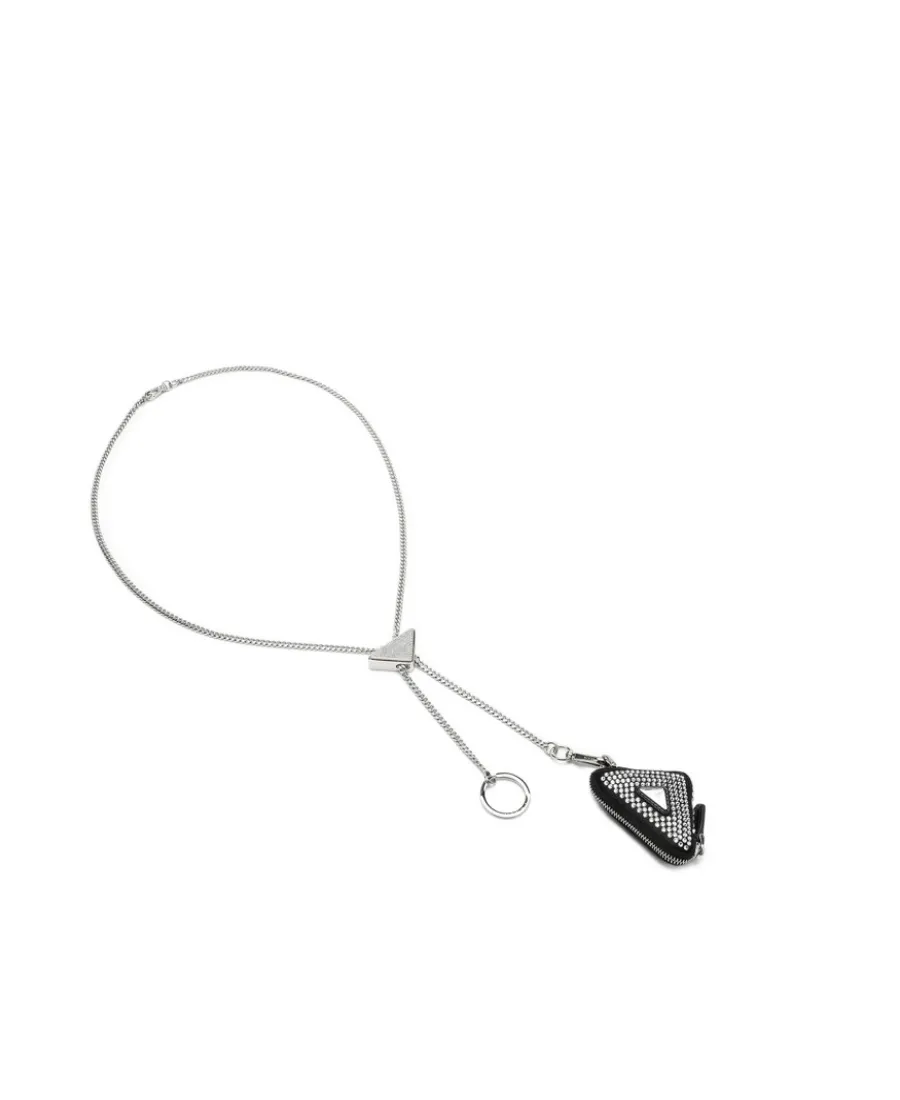 Crystal-Embellished Triangle Pouch Keychain