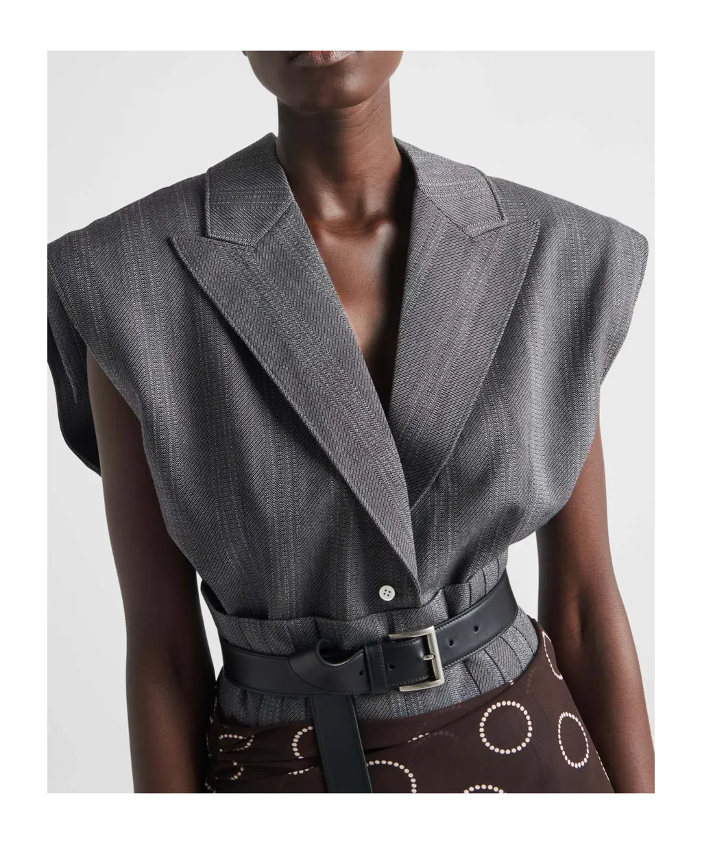 Striped Pattern Belted Vest