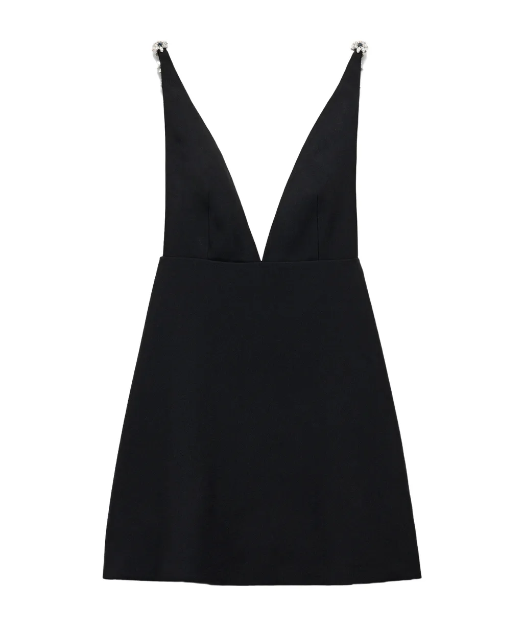 V-Neck Embellished Sleeveless Mini Dress