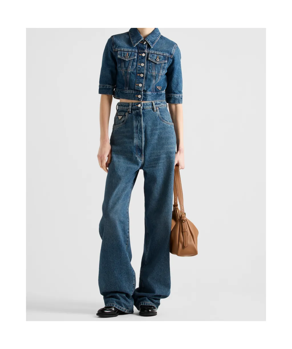 Button-Up Denim Mini Jacket