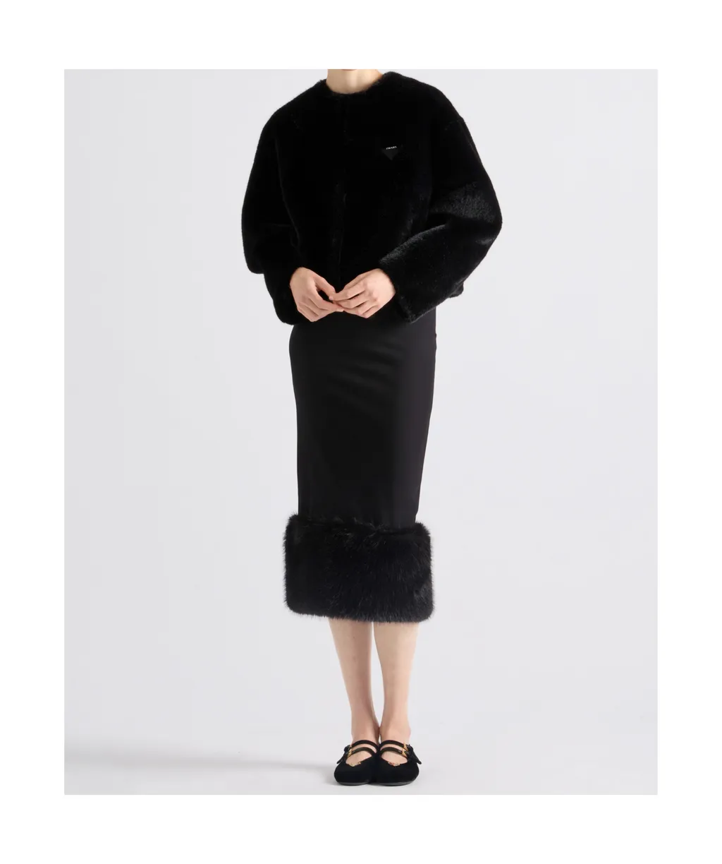 Stretch Jersey Skirt With Fur Trim