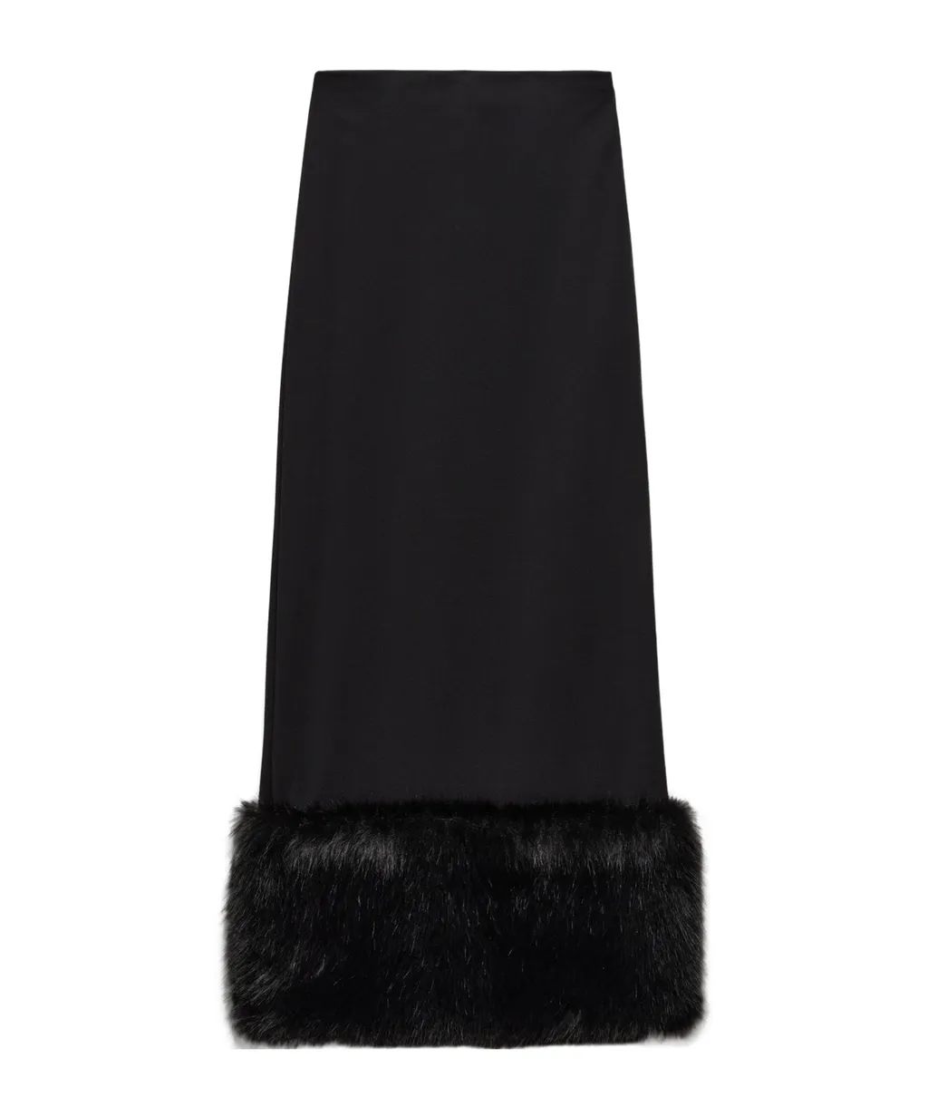 Stretch Jersey Skirt With Fur Trim