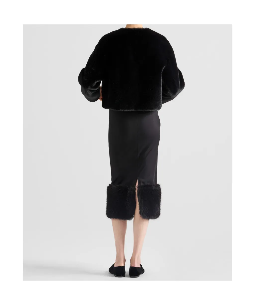 Stretch Jersey Skirt With Fur Trim