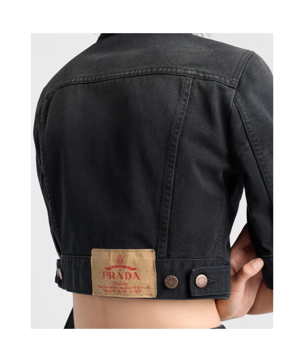 Triangle-Logo Cropped Denim Jacket
