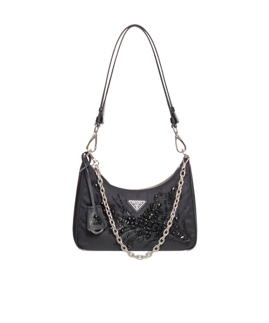 Embellished Zipped Shoulder Bag