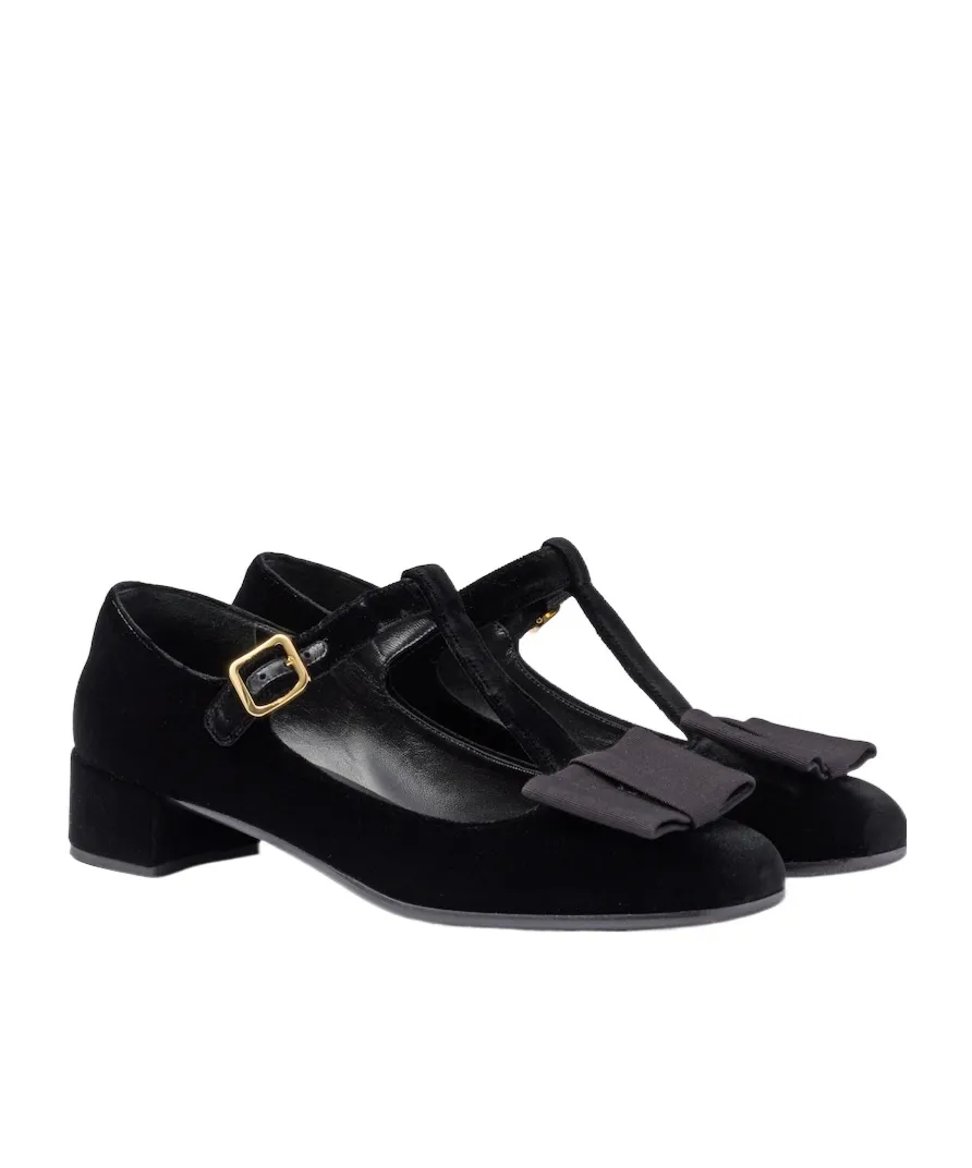 Block Heel Velvet Pumps